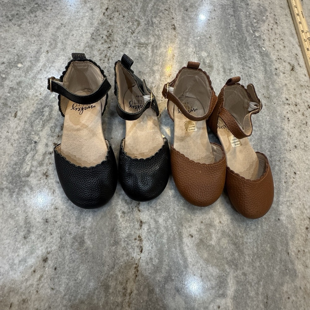 Monkey Feet Girls 4-5Y Bundle 2 Sandals Ballat Flats Brown Black Scallop Sz 11